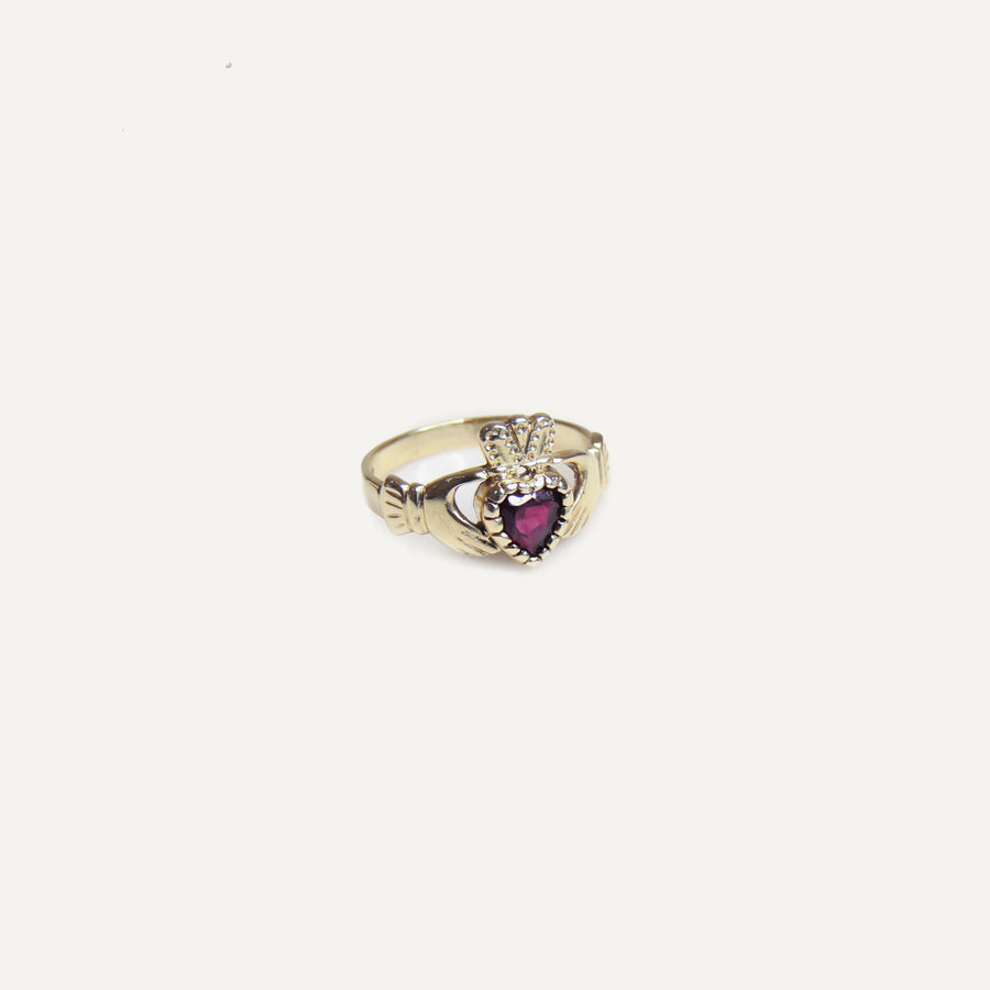 9ct Gold Garnet Claddagh Ring